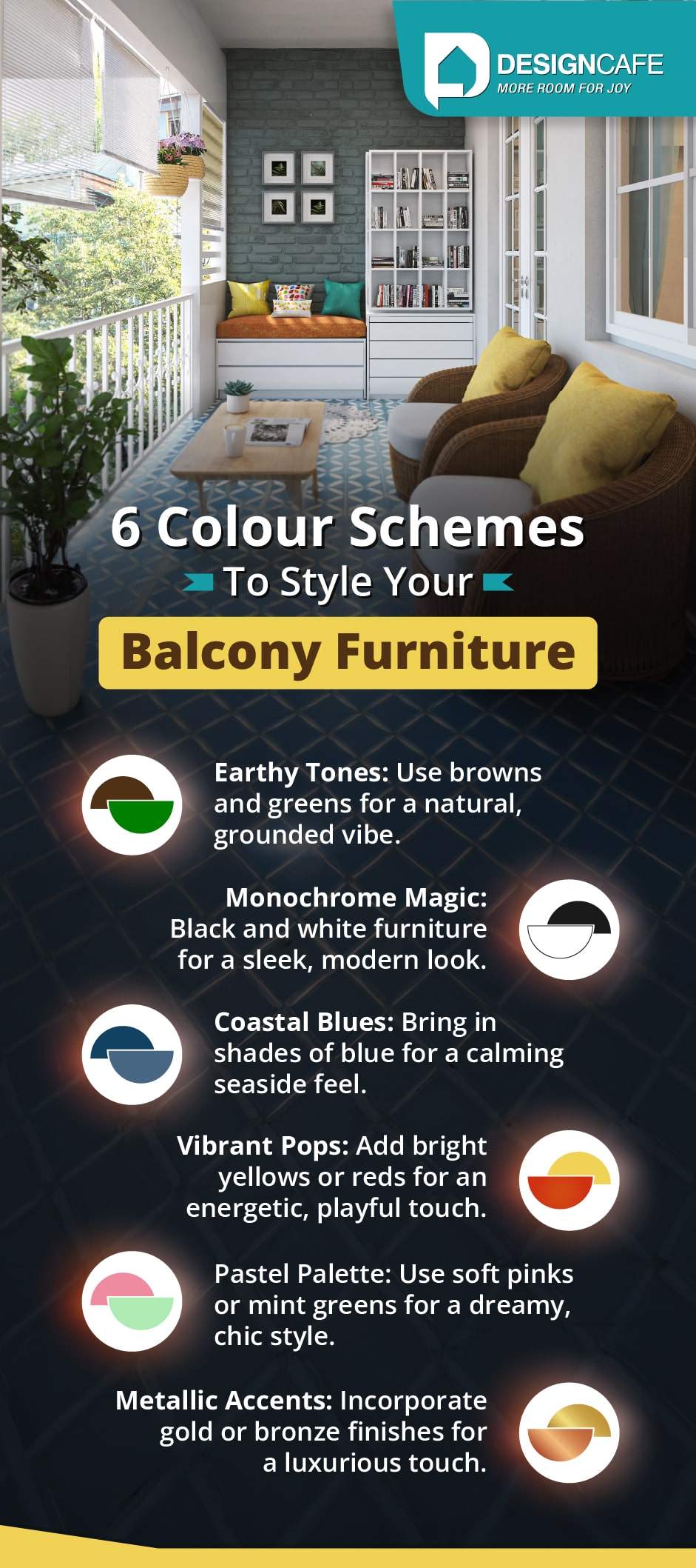Balcony furniture with six vibrant color schemes, creating a stylish and cozy outdoor space