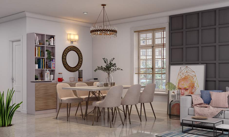 A Dining Room With A Hidden Bar Cabinet