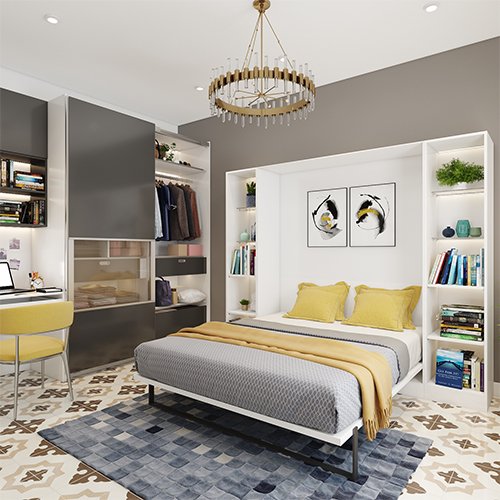 Apartments interior designers in Mumbai with a Murphy bed with book shelves
