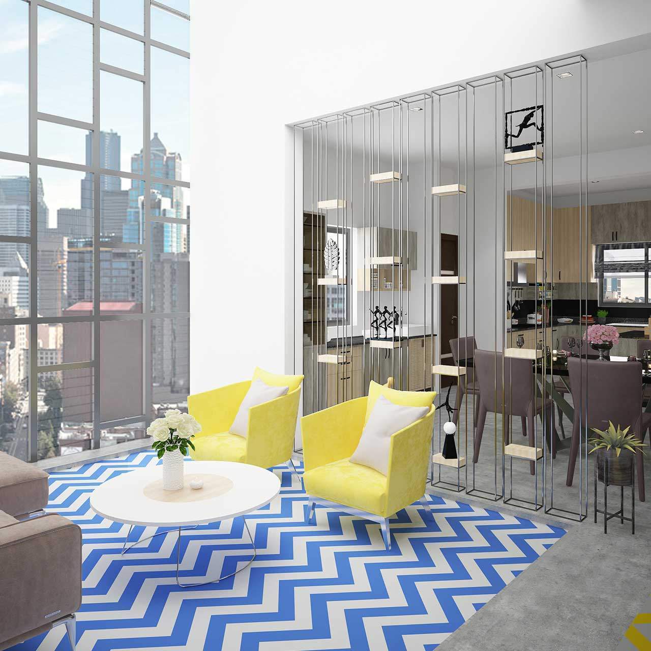 Apartment interior design in art deco look for a contemporary vibe