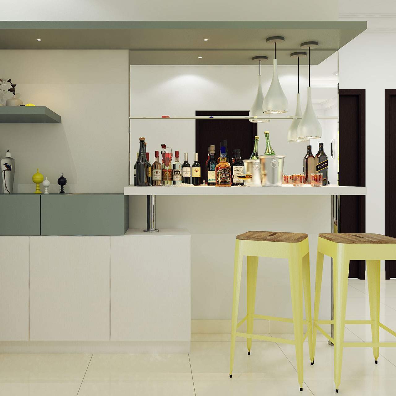 Luxury villa interior design with bar area