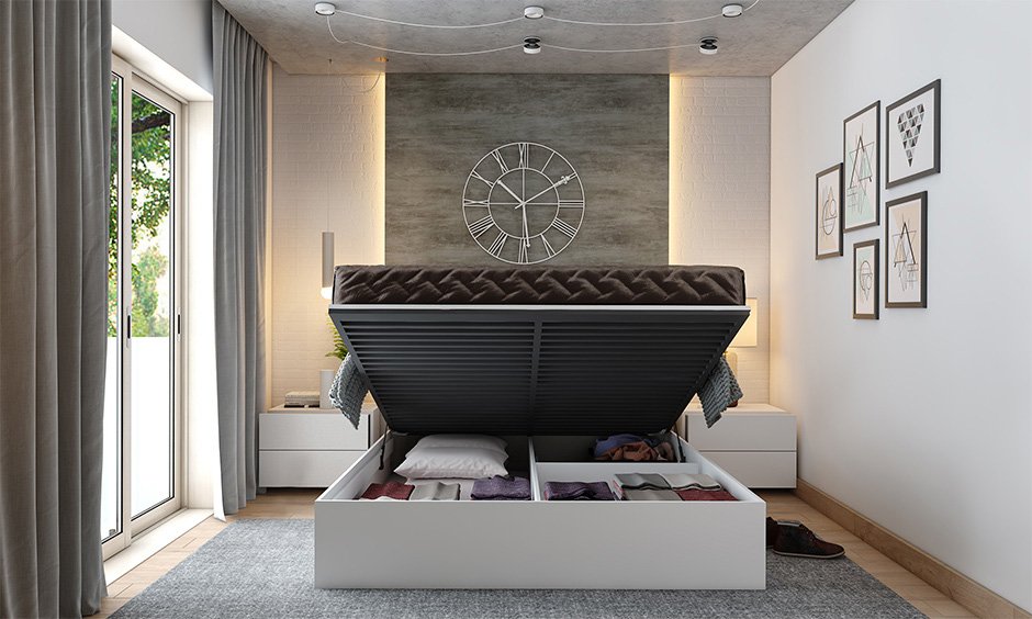 Bed with lift-top storage