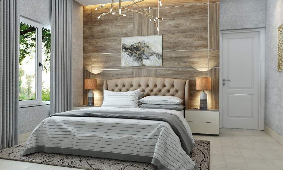 Bedroom bed design with tufted headboard