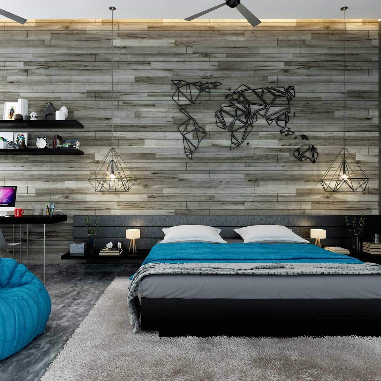 bedroom with a wallpaper for a beautiful backdrop and lightings in this bedroom interior