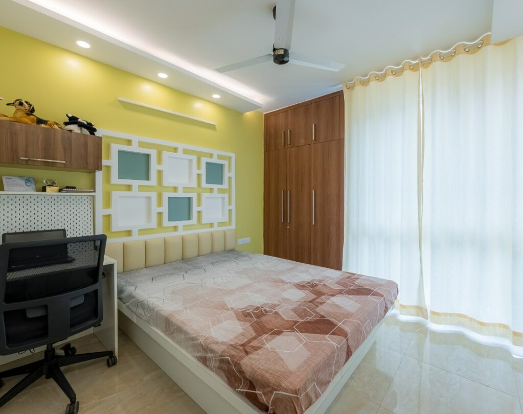 Designcafe designed 2 bhk apartment bedroom in Sarjapur Road