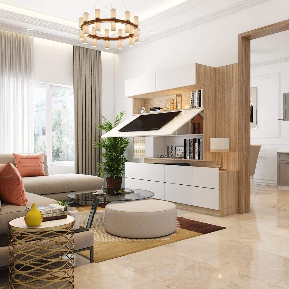 Best interior designers in Pune with a TV unit with hidden storage