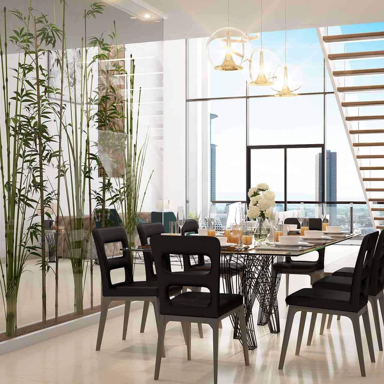 Bohemian style dining room where patterned walls work well in a bohemian style dining room design