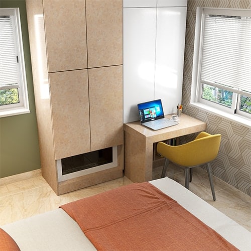 Budget interior designers in Gurgaon designed a wardrobe with a pull-out study table