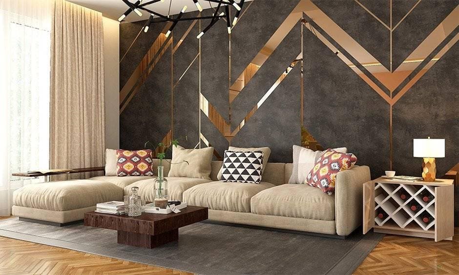 Deck up your wall with mirror for rectangular living room looks spacious