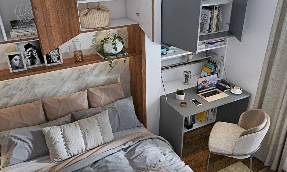 Minimalist bedroom with smart storage solutions and organization tips