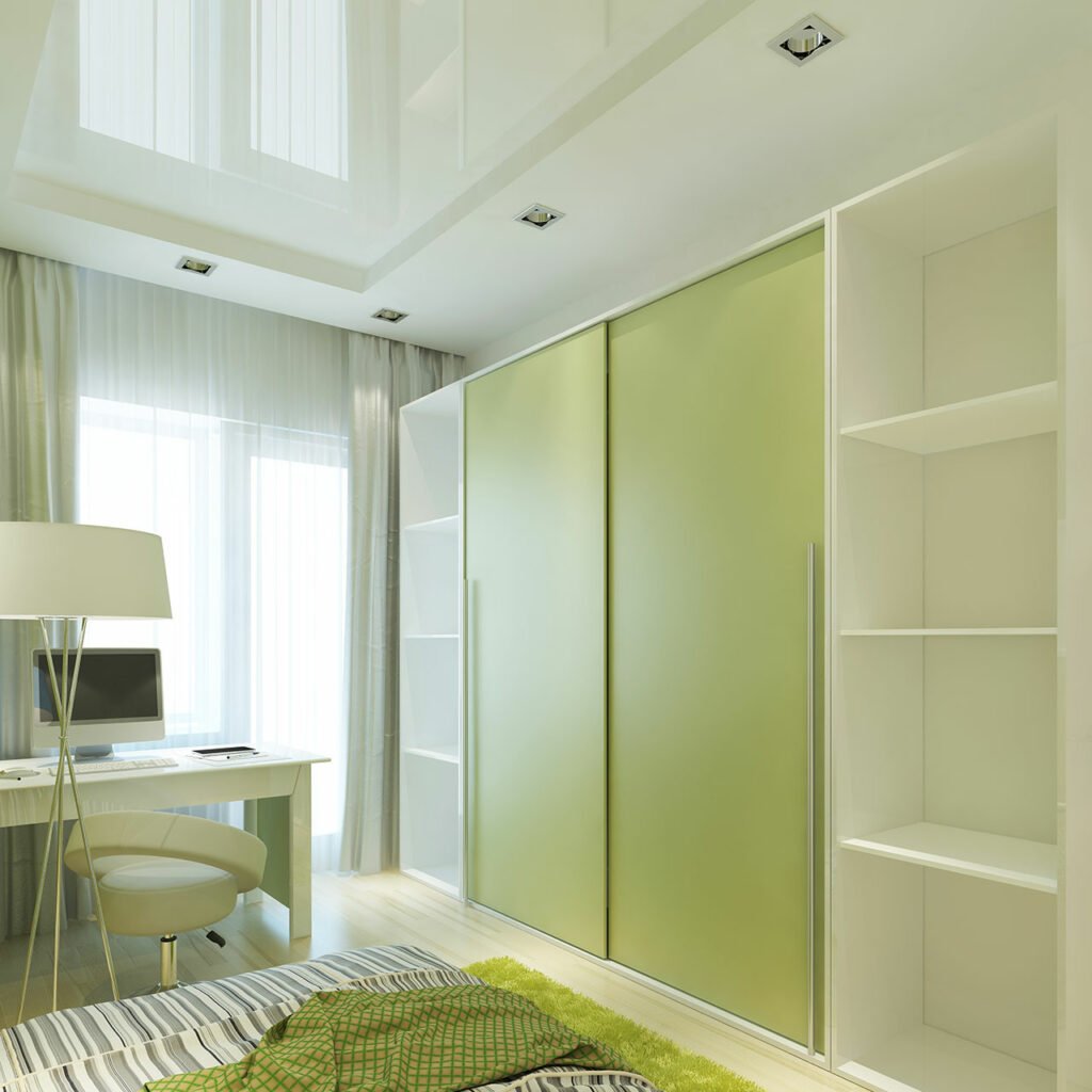 Green sliding wardrobe is the latest trending sliding wardrobe design for bedroom 2020
