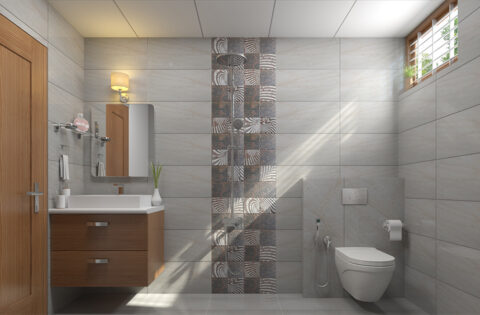 Grey bathroom tiles offer a sleek, modern aesthetic, perfect for contemporary home designs.