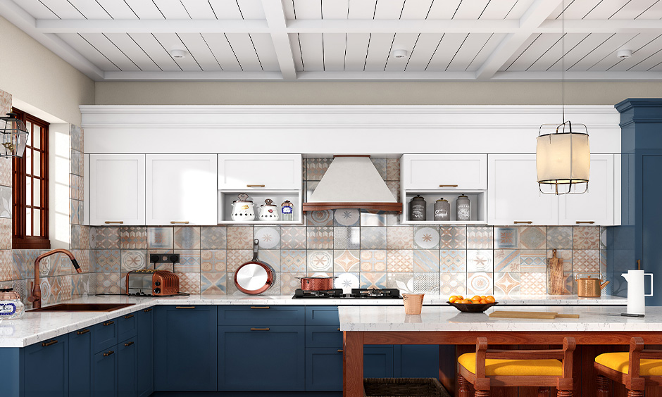 Grid ceiling design for a modern kitchen