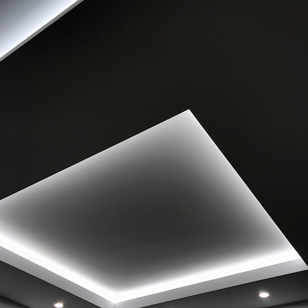Gypsum false ceiling design for bedroom with neon lights for a theatrical effect