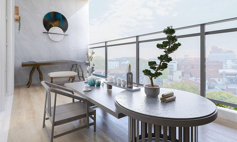 High-rise balcony design with full glass railings