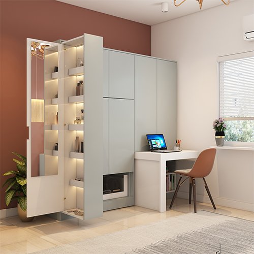 Home interior designers in Mumbai with a wardrobe with study pullout