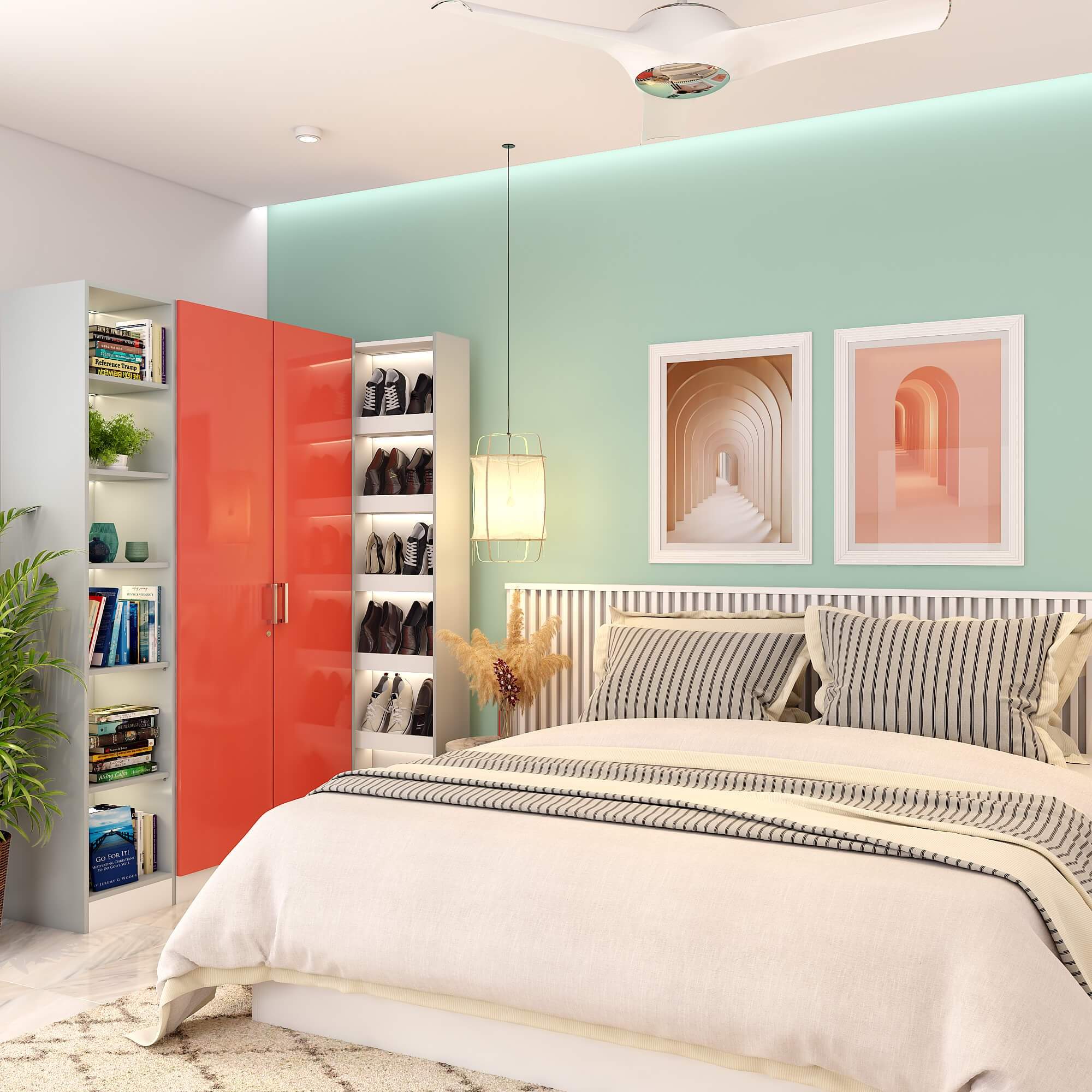 Home interior designers in Navi Mumbai designed a wardrobe with a pull-out shoe storage