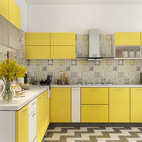 Home interior designers in Surat created l shaped kitchen