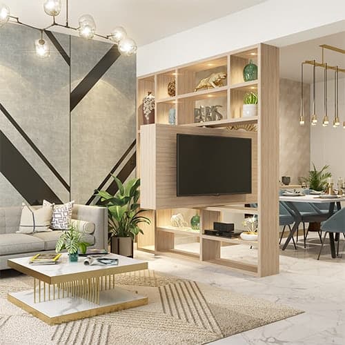 Innovative interior designers in Bhubaneswar designed a swivel TV unit