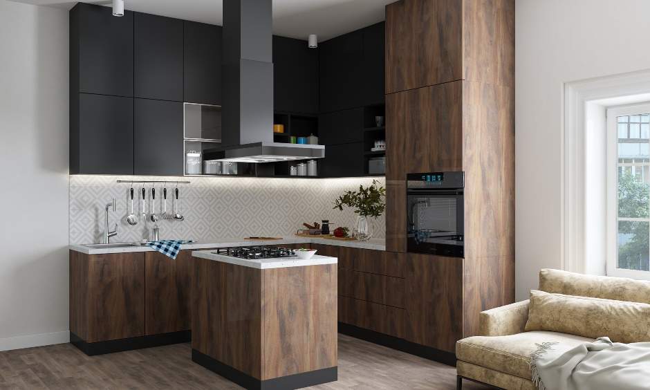 Island kitchen interior design with wood materials gives rustic kitchen images