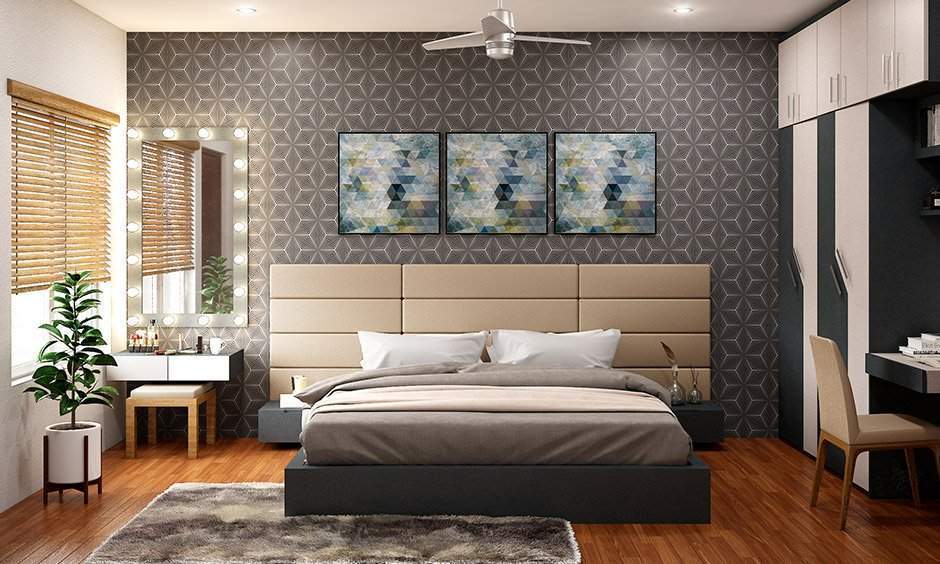 Wall decorative items for bedroom with wooden flooring and elegant mirror