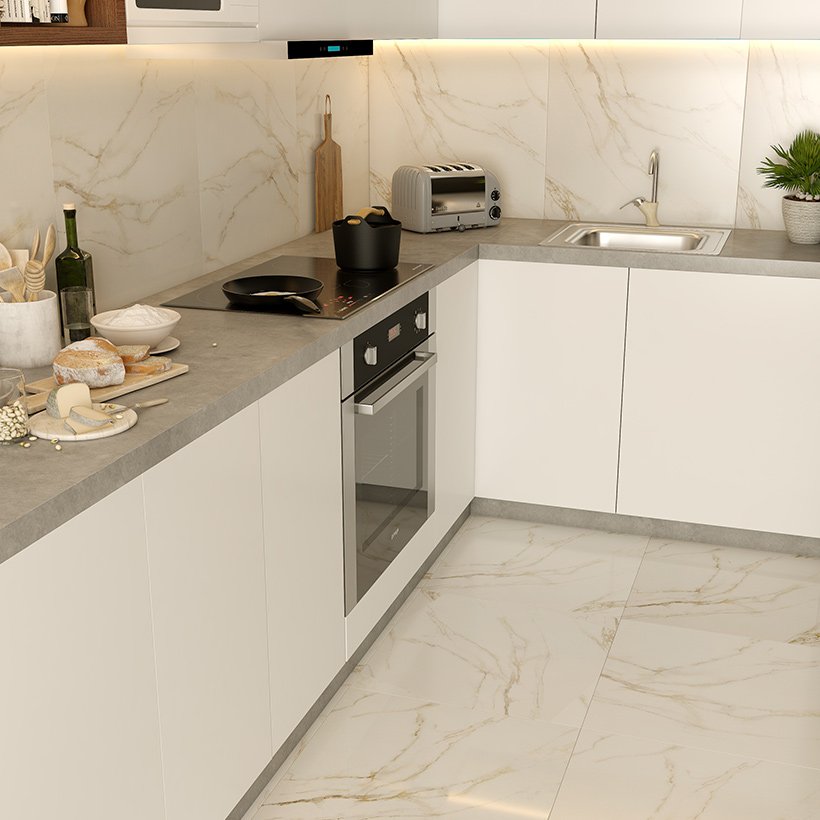 Kitchen drawer organiser with a cabinet storage an gas fitted inside with a lot of space on countertop for kitchen organisation products