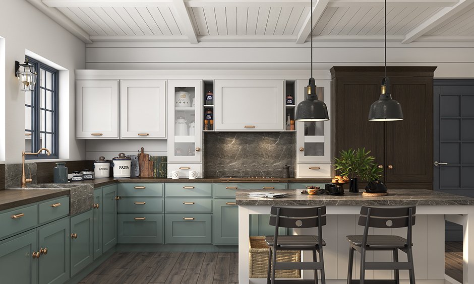 L-shaped or straight kitchens are best suited for island kitchen design layout and works as a breakfast counter