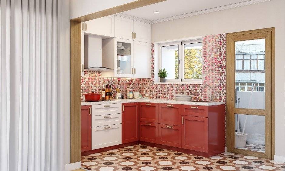 L shaped style kitchen design fo 3 bhk house