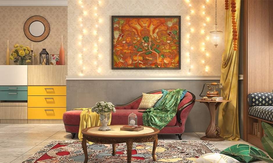 Living room decor ideas for dasara with traditional elements
