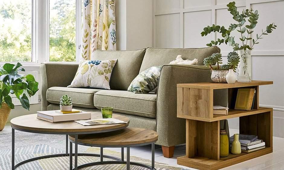 Vastu living room layout with seating, indoor plant, and strategic furniture placement for positive energy.