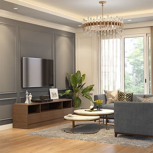 Luxury interior designers in Kolkata designed a living room with low lying tv unit