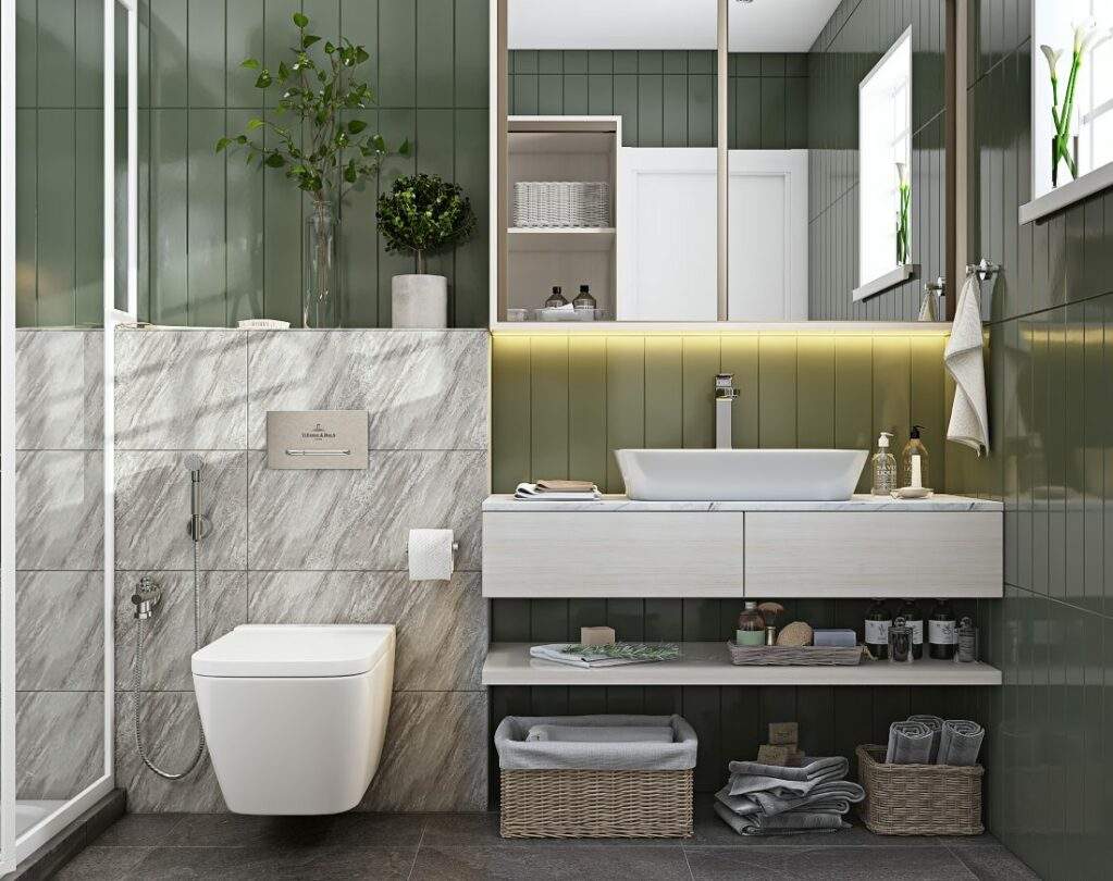 Modern bathroom design in grey and white