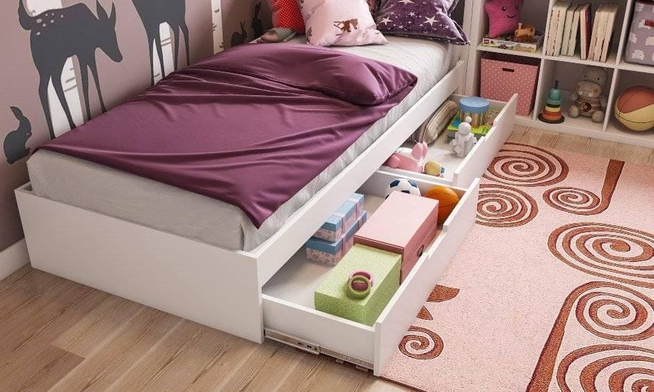Modern kids bedroom with a storage bed with drawers