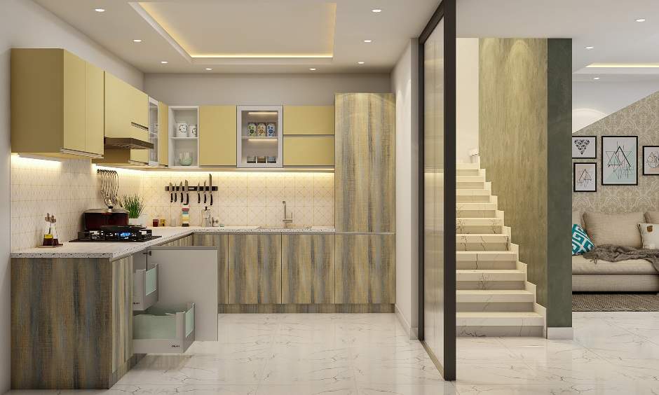 Modern kitchen design in l shaped with rustic look