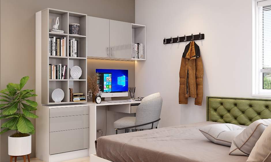 Modern living room cum bedroom with corner study unit