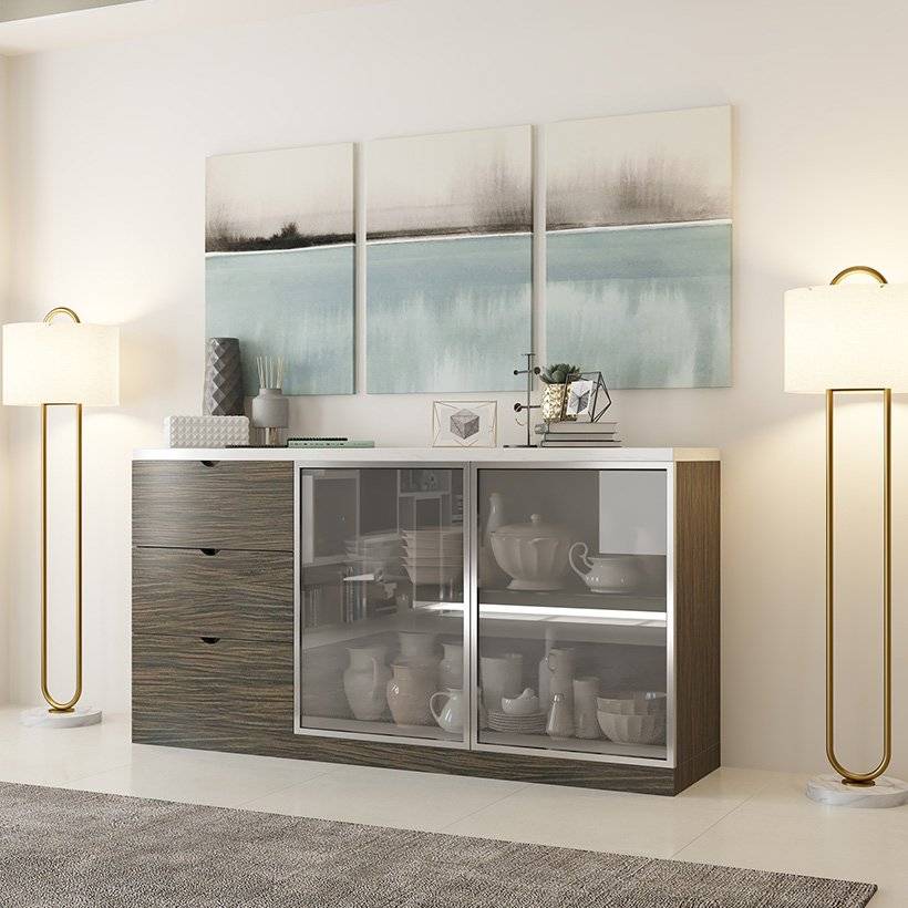 Crockery unit designs have lots of drawers and shelves as part of its modular crockery unit designs