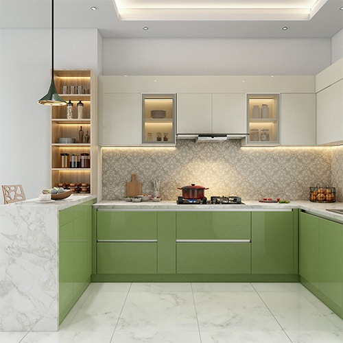 Modular kitchen interior design in Bhubaneswar with a breakfast counter