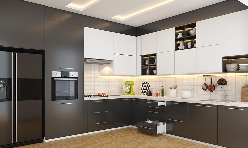 Simple kitchen POP design with modern lighting