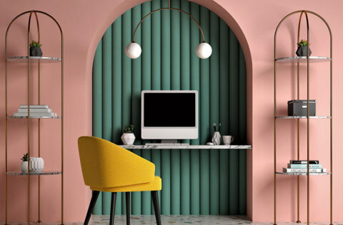 Home office with soundproofing materials and budget-friendly acoustic panels in an Indian home.