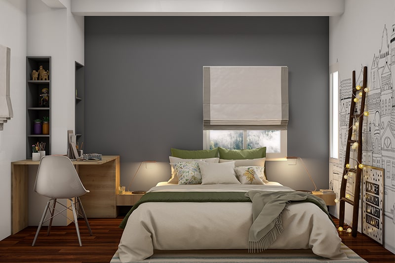 Space saving trick for teenage girl bedroom ideas with a study desk wrapped around a corner