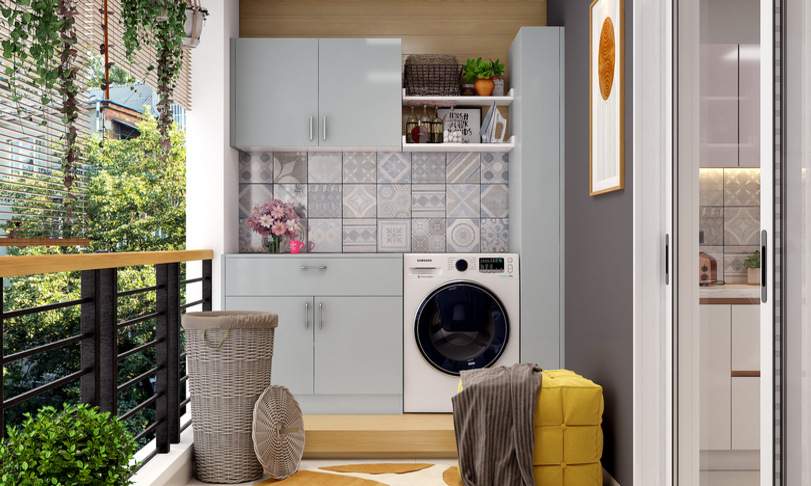 A Spacious Balcony With Dedicated Laundry Space