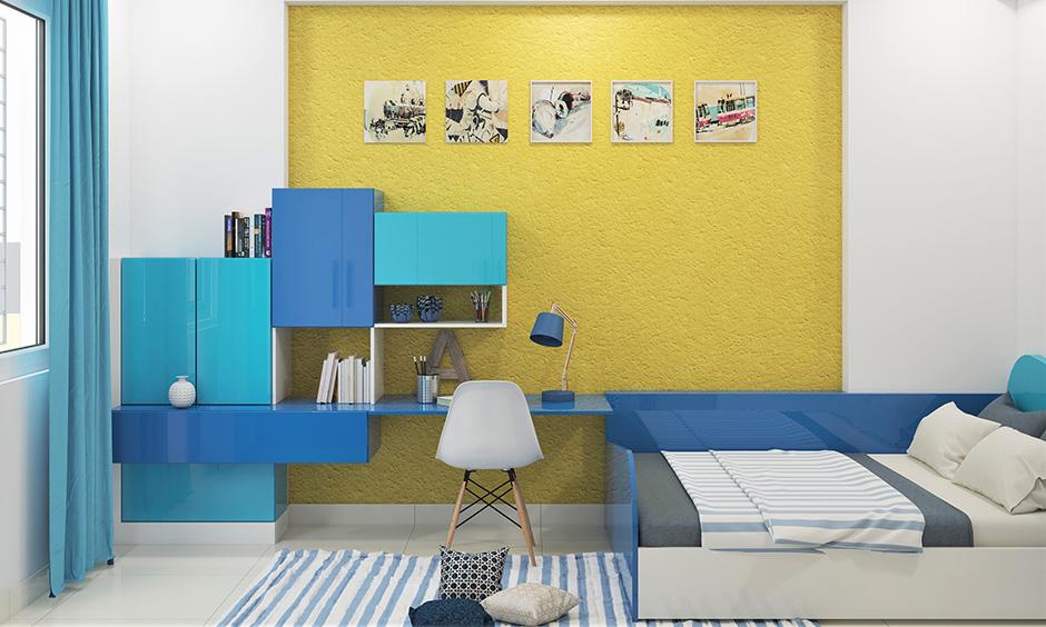 Bright yellow bedroom with sunlight streaming in, creating a cheerful and inviting space