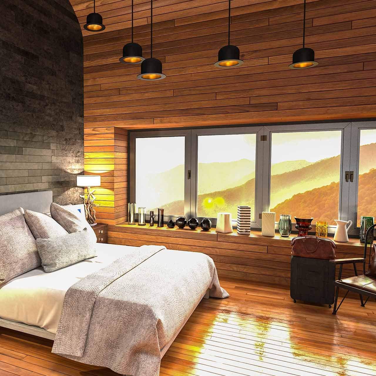 Country style bedroom design with woody elements