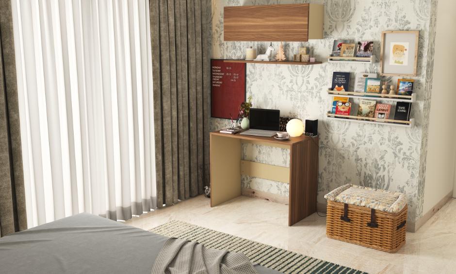 Bedroom with upcycling interior design: vintage dresser reimagined as vibrant teal statement piece