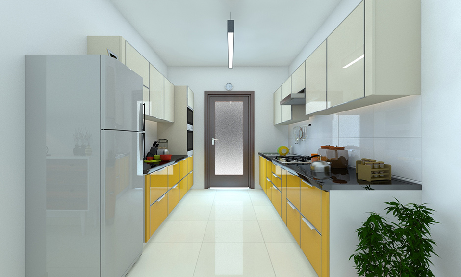 Glossy back-painted glass kitchen cabinets for a modern minimalist look